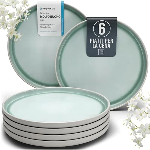 Oferta limitada: Conjunto de 6 Platos Grandes de Steingut Serie Ibiza - Elegantes Platos de Cena Aptos para Lavavajillas, Microondas y Resistentes a Arañazos - Juego de Platos para 6 Personas en Beige y Turquesa de 59.95 EUR a 44.95 EUR (ahorro 25%)