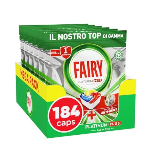 Begrenztes Angebot: Fairy Platinum Spülmaschinentabs All in One (184 Stück) – entfernt Trübungen, verhindert Kalk und erneuert das Geschirr, Zitronenduft von 48.00 EUR auf 48.00 EUR (Rabatt 0%)