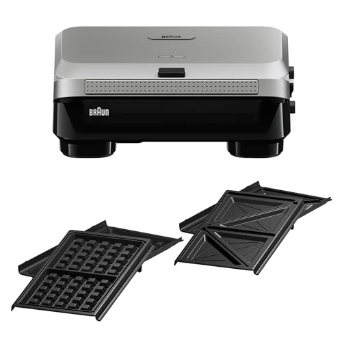 Offerta a tempo: Braun SnackMaker 5 SM5005, Tostapane con Piastre per Sandwich e Cialde, Waffle M - 40% da 99.99 € a 59.87 €