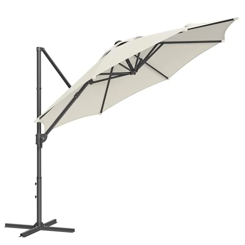 Offerta a tempo: SONGMICS Ombrellone da Giardino 300 cm, UPF 50+, Girevole a 360°, Inclinazione Continua, Manovella per Apertura e Chiusura, con Base a Croce, Bianco Crema GPU074Y10 - 40% da 99.99 € a 59.99 €