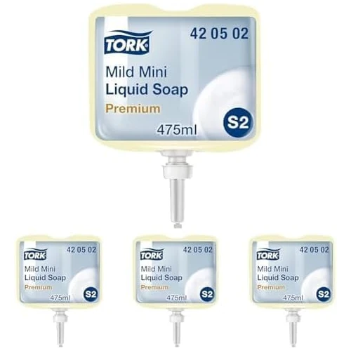 Offerta a tempo: Tork 420502 Sapone liquido delicato Mini Premium, compatibile con sistema S2, idratante e liporestitutivo, 1 x 475 ml (475 dosi), colore bianco (perlaceo) (Confezione da 4) - 22% da 40.72 € a 31.96 €