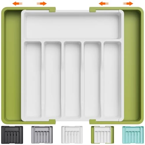 Offerta a tempo: Lifewit Portaposate da Cassetto, Organizer Cucina Espandibile, Porta Posate Regolabile in Resistente Plastica per Cucchiai e Forchette, Profondità 38cm, Estensione max 57 cm, 1 Pacchi, Verde e Bianco - 22% da 22.99 € a 17.99 €