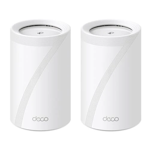 TP-Link WiFi 7 Deco BE65(2-pack) Router Mesh WiFi, BE 9214Mbps Tri-Band, Canali 320 MHz, Porta Ethernet da 2,5 Gbps, Alexa, Funziona con Qualsiasi ISP e Modem, 2 Pezzi