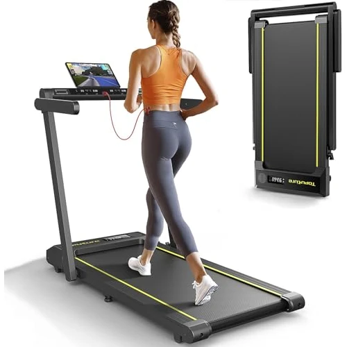 Electric Folding Treadmill 16 km/h, LED Display, 12 Programs, Heart Rate Monitor, APP and Remote Control, Walking and Running Machine for Indoor Home Fitness Exercises