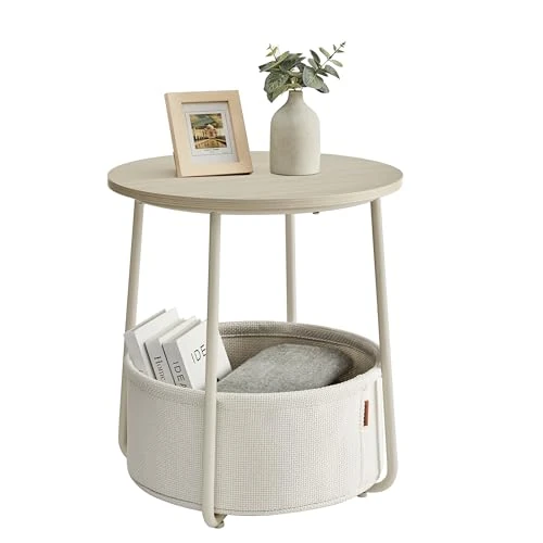 Limited-time offer: VASAGLE Side Table, Round End Table with Fabric Basket, Spacious, for Living Room Bedroom, Bedside Table, Modern Style, Cream White LET223K67 from 35.99 GBP to 35.99 GBP (save 0%)