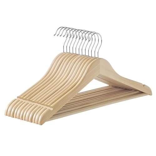 Offre limitee: SONGMICS Cintre Bois, Lot de 12, avec Encoches Antiglisse, Barre Antidérapante pour Pantalons, Crochet Pivotant à 360°, pour Costumes, Chemises, Manteaux, Beige Naturel CRW010N12 de 16.99 EUR a 13.59 EUR (economie 20%)