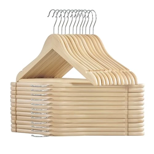 Offerta a tempo: SONGMICS Grucce in Legno, 24 Pezzi, Grucce Appendiabiti, con Scanalature sulle Spalle, Barra per Pantaloni, Gancio Girevole a 360°, per Giacche Camicie Cappotti, Beige Naturale CRW010N24 - 20% da 27.79 € a 22.29 €