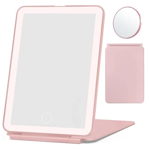 DRERIO Specchio con luci make up,72 LED, 3 Modi di Luce, Intensità Regolabile, Controllo Tattile, Presa USB, Accessorio Ingrandimento Incluso, rosa