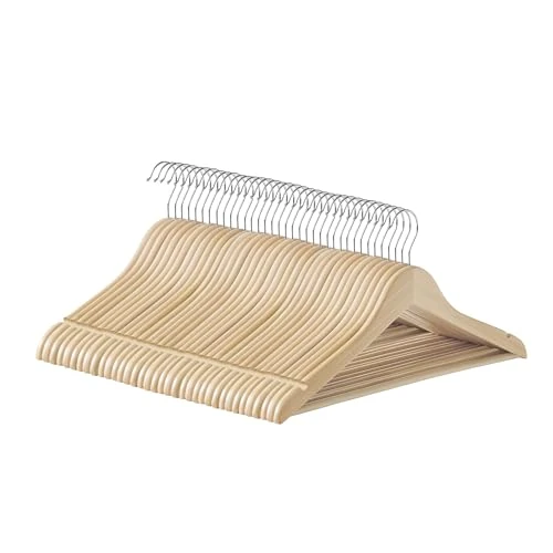 Offerta a tempo: SONGMICS Grucce in Legno, 36 Pezzi, Grucce Appendiabiti, con Scanalature sulle Spalle, Barra per Pantaloni, Gancio Girevole a 360°, per Giacche Camicie Cappotti, Beige Naturale CRW010N36 - 38% da 38.49 € a 23.81 €
