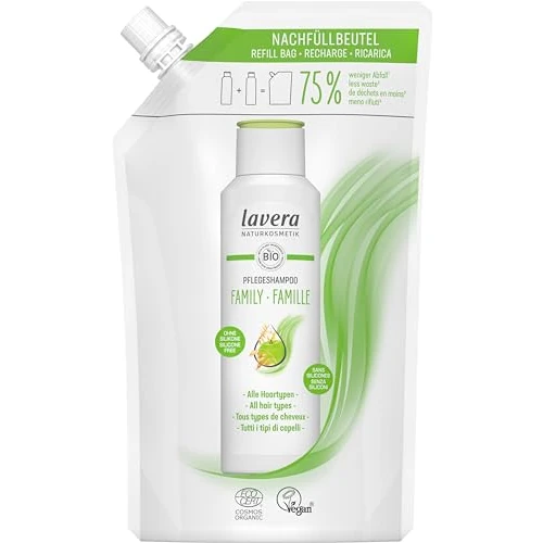 lavera Family - Bolsa de recambio para champú de cuidado (limpieza suave y frescura suave, sin siliconas, vegano, cosmética natural, 500 ml)