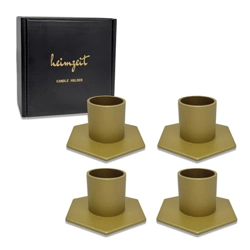 Oferta limitada: heimzeit Portavelas de Metal para Velas de Columna Ø22 mm y Velas de Mesa [4 Unidades, Hexagonal] Color: Oro, Diseño Distinguido, Candelabro para una Elegante Decoración del Espacio de 16.99 EUR a 11.99 EUR (ahorro 29%)