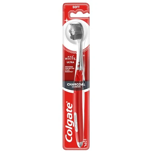 Colgate Max White Ultra Carbon-Zahnbürste, 1 Stück, helle und gesunde Zähne, entfernt Flecken, gründliche Reinigung von Zahnzwischenräumen und Zahnfleisch, gesunder Mund, recycelbare Verpackung