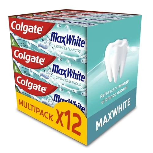 Oferta limitada: Colgate Max White Cristales Blancos, Pasta de Dientes Blanqueadora, 12x75ml | Dentífrico UltraFreeze, Frescor instantáneo 10x más duradero, Recupera el blanco natural de 31.08 € a 28.00 € (ahorro 10%)