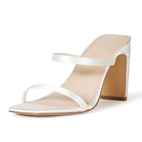 The Drop Avery Sandales à Talons Hauts pour Femme, Bout Carré, Double Bride, Satin Ivoire/Strass, Pointure 40,5 EU