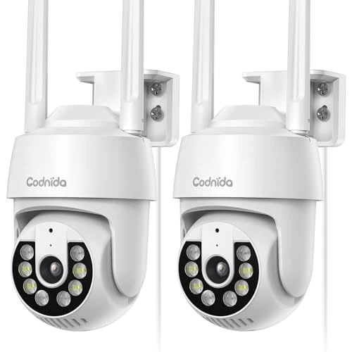 Offerta a tempo: Codnida 2K Telecamera Wi-Fi Esterno/Interno Kit da 2, 360°PTZ Videocamera con 24/7 Recording, Tracciamento Automatico, PIR Rilevamento Umano, Allarme Sonoro e Luminoso, Supporto Scheda SD 128G - 23% da 74.99 € a 57.86 €