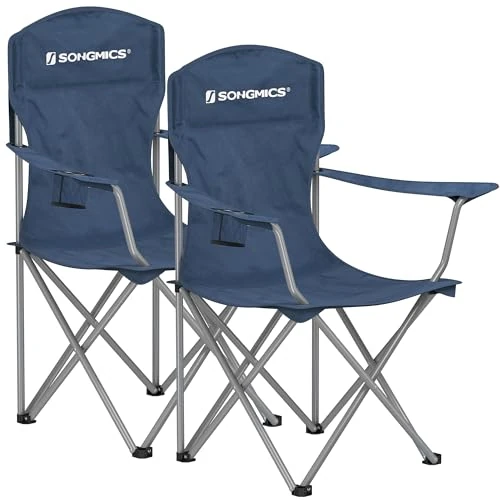 Offerta a tempo: SONGMICS Set di 2 sedie pieghevoli da pesca per esterni, schienale alto, braccioli, portabevande, portata massima 150 kg, GCB008Q02, colore: blu scuro - 5% da 33.99 € a 32.29 €
