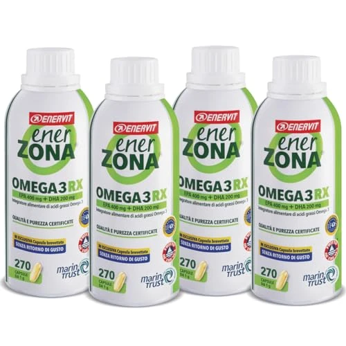 Offerta a tempo: Enervit, Enerzona Omega 3 RX 270 x4 Capsule da 1g Senza Ritorno di Gusto, Integratore Omega 3 IFOS, Acidi Grassi per Cuore Vista Cervello, Olio di Pesce Omega3 1000mg Capsule, Fish Oil Senza Glutine - 21% da 310.00 € a 244.10 €