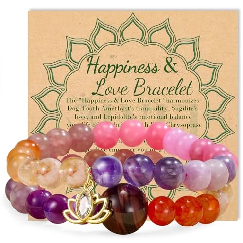 Tijdelijke aanbieding: Bivei Natuurlijke Edelsteen Armbanden Kristal en Steen Chakra Kralen Stretch Armband Roze Paars 8mm Reiki Halfedelsteen Lotus Charme Sieraden Geschenken Koppels Relatiearmbanden voor vrouwen (roze) van 22.99 € naar 22.99 € (0.00% ko