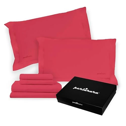 PERLARARA Double Bed Sheet Set Cotton Percale Maxi Cherry Bed Set, Solid Colour, Bed Set Top + Bottom Sheet with Corners + 2 Pillowcases with Shuttlecocks