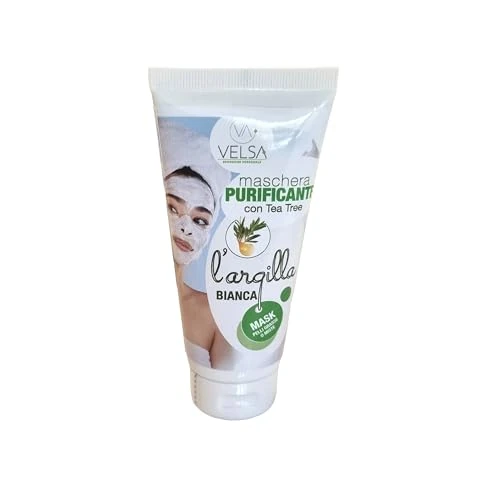 VELSA L'ARGILLA-Maschera per viso Purificante Argilla Bianca 100ml-Trattamento anti imperfezioni-Pelle pulita e Levigata-Con aggiunta di Tea Tree Oil-Sebo Regolatrice-Made in Italy 100%