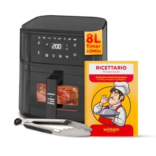 Avilia Friteuse à air 7,5 L 1 600 W - Cuisson sans huile, Four électrique multifonction avec panneau numérique LED - Friteuse à air 7,5 litres avec 8 programmes de cuisson