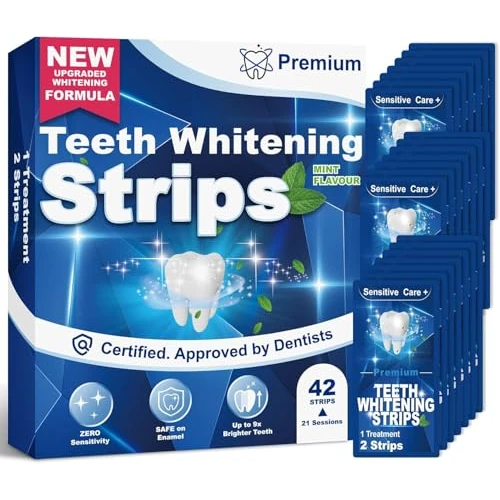 Tiras Blanqueadoras Dientes Blanqueador Dental - Vinmall 42 teeth Whitening Strips 21 Sesiones Blanqueamiento Dental Blanqueadores Dentales Seguro para Dientes para Café vino, Tabaco y Otras Manchas