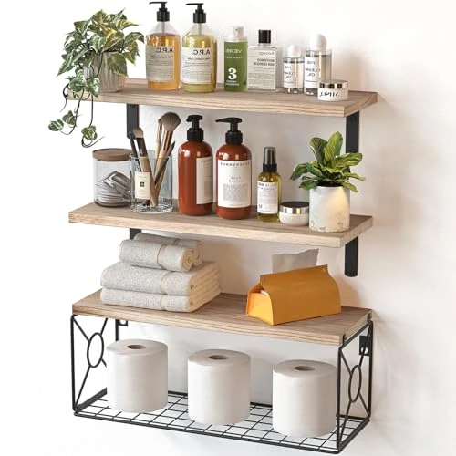 Offerta a tempo: Pipishell Mensola da Muro con Cestino Metallico per Bagno, Rustico - 35% da 29.99 € a 19.59 €