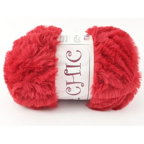 Filati Italiani Lana Pelliccia Ecologica, 100% Poliestere, Gomitolo da 100 Grammi, 60 Metri, Ferri 8-9, Rosso - 24