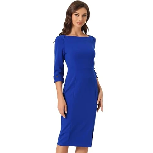 Limited-time offer: Allegra K Women's Boat Neck 3/4 Sleeves Work Business Sheath Dresses from 39.99 £ to 39.99 £ (save 0.00%)