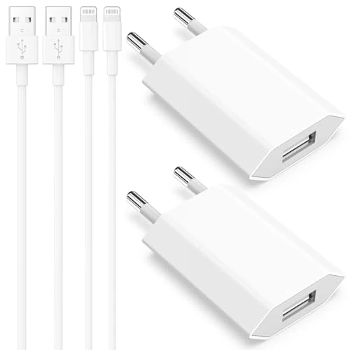Oferta limitada: Cargador iPhone, 4er-Pack 5W Enchufes USB A y Cables de Carga 2M Compatible for iPhone 8 7 6 6S 5S 5C SE 2020 14 13 12 11 Pro MAX XR X XS Plus Pad, Adaptador de Cargador Adaptador de Cables Romalux de 14.99 EUR a 9.99 EUR (ahorro 33%)