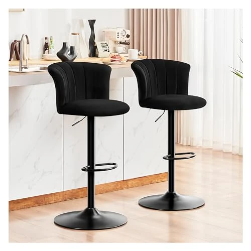 Offerta a tempo: STOOLINK Sgabelli da Bar Set di 2, Sedia da Bar Tessuto Velluto Seta, Sgabello Cucina con Poggiapiedi, Sgabello da Bar Regolabile, Sgabello Bar Girevole a 360° con Schienale-Nero - 4% da 135.99 € a 130.99 €