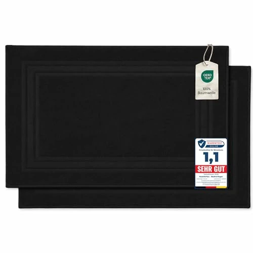 Limited-time offer: Komfortec Bath Mat Set, 2 Pieces, Terry Cloth Shower Mat, Washable Shower Mat & Bath Mat, 600 g/m² & 100% Cotton, Absorbent & Quick Drying, 50 x 70 cm, Black from 19.98 GBP to 19.98 GBP (save 0%)