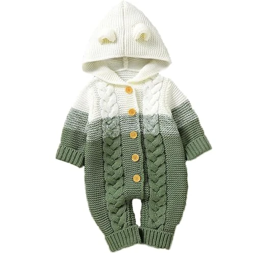 Yanmucy Combinaison Bebe Hiver Tricotées Bebe pour Bébés Nouveau-né Bébé Hiver Une pièce Chandail Unisexe combinaison pilote bébé pour 0~12 Mois (0~3 mois, Vert)