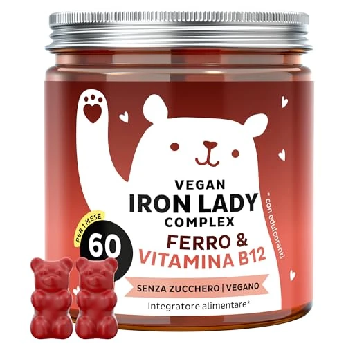 Iron Lady Vegan Complex - Hooggedoseerd vegan ijzercomplex, Vitamine B12, B6, vitamine C, D en jodium - Vitaminegummies - 60 Stuks (1 maand) Suikervrij, Vegan - Bears with Benefits