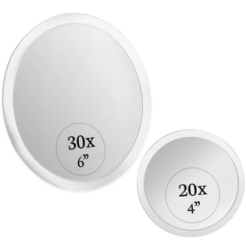 Limited offer: MIRRORVANA Magnifying Mirror Set 30x and 20x - Wall Mounted Makeup Mirror with Suction Cup, Small Magnifying Mirror for Bathroom, 15cm (30 X) and 10cm (20 X) from 19.99 EUR to 19.99 EUR (save 0%)