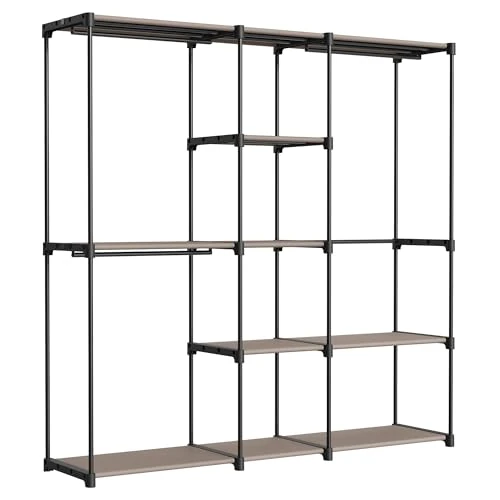 Tijdelijke aanbieding: SONGMICS Draagbare open kledingkast, kledingrek, vrijstaande kledingkast met kledingstangen en stoffen planken voor slaapkamer, 182 x 43 x 182 cm, taupe RYG037R02 van 65.99 EUR naar 65.99 EUR (korting 0%)