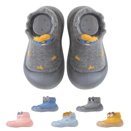 Aisprts Sock Shoes Baby Unisex Crawling Shoes Baby Barefoot Shoes First Walking Shoes Toddler Boys Girls Non-Slip Cute Cartoon Soft Knitting Sock Shoes, T2 Gray Rocket, 12-18 Months