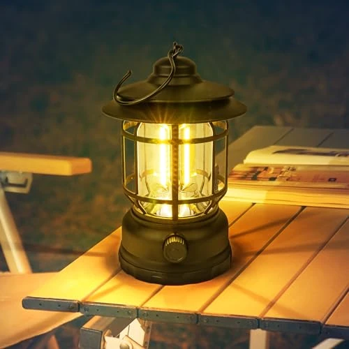 Flintronic Camping Lantern Rechargeable, Retro LED Camping Lights with Rotating Dimmers, Portable Hanging COB Brightness Tent Light for Camping, Vintage Camping Light for Hiking, Fishing, Power Cuts