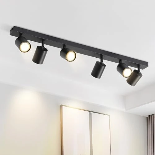 Offerta a tempo: ZMH Plafoniera Faretto da soffitto nero: Faretti da soffitto GU10 6 lampadine, Faretti da soffitto orientabili a 330°, Lampada da corridoio moderna, Faretto da parete, senza lampadina - 51% da 73.99 € a 36.33 €