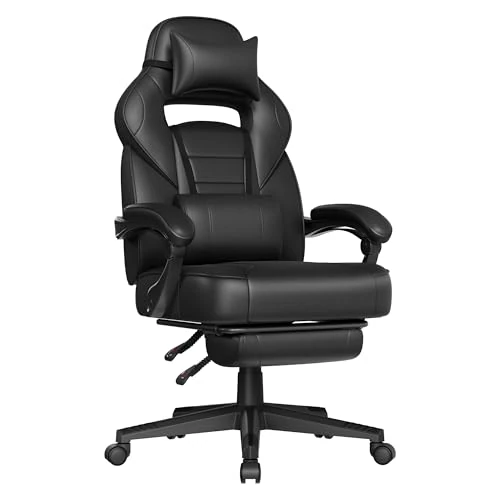 Offerta a tempo: SONGMICS Sedia da Ufficio, Poltrona Racing Ergonomica, Poggiapiedi Telescopico, Schienale Inclinabile, Poggiatesta e Supporto Lombare, Portante di 150 kg, Nero Inchiostro OBG073B05 - 15% da 119.99 € a 101.99 €