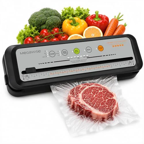 Offerta a tempo: Macchina Sottovuoto MEGAWISE per Conservazione Alimenti – Sigillatrice Automatica con Aspirazione 80kPa, Taglierina Integrata, Design Compatto – Include Sacchetti e Tubo (bianco sporco) - 14% da 36.09 € a 30.95 €