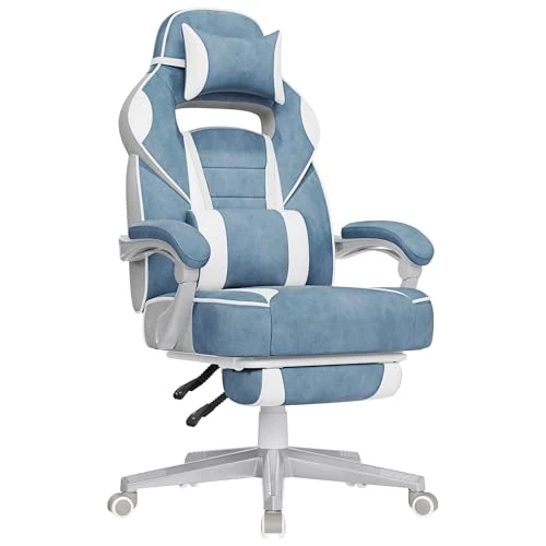 Offerta a tempo: SONGMICS Sedia da Ufficio, Poltrona Racing Ergonomica, Poggiapiedi Telescopico, Schienale Inclinabile, Poggiatesta e Supporto Lombare, Portante di 150 kg, Blu Turchino e Bianco Crema OBG073Q01 - 25% da 125.99 € a 94.49 €