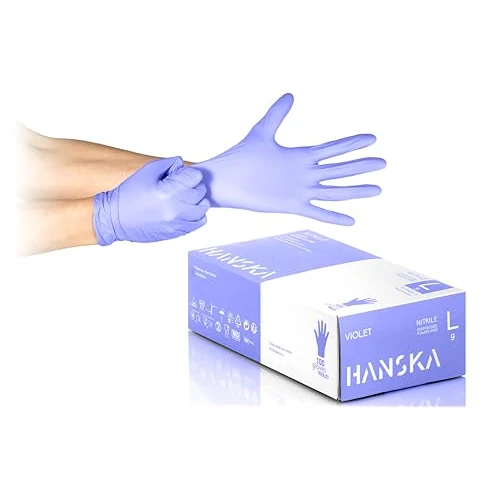 HANSKA 100 Guanti Monouso Nitrile Viola - Senza Polvere - Usa e Getta- Ambidestri - Non Sterili - Base di Gomma - Adatti per Ambiti Medici, Manipolazione degli Alimenti (100, L)