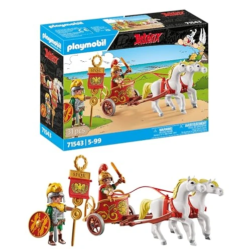 Tijdelijke aanbieding: PLAYMOBIL Asterix 71543 Romeinse strijdwagen, reis door het land, inclusief afneembare helmen, armbanden en mantel, gedetailleerde speelgoed voor kinderen vanaf 5 jaar van 31.99 € naar 21.49 € (33% korting)