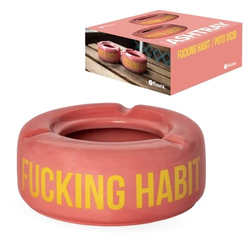 Offre limitée : Fisura - Cendrier rose avec message "F*cking habit". Cendrier original avec une phrase amusante. Fabriqué en céramique. Dimensions : 10 x 10 x 4 centimètres. de 11.99 € à 9.81 € (18% de remise)