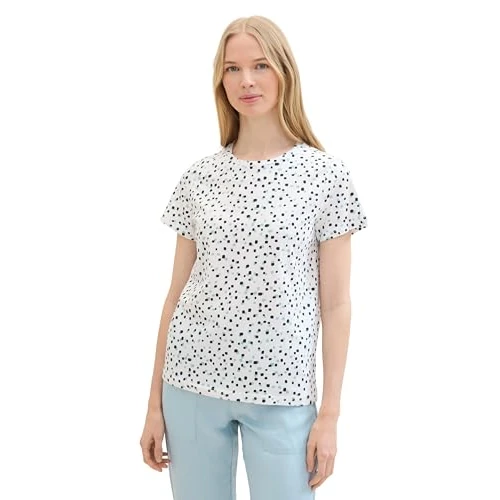 Oferta limitada: TOM TAILOR 1042673 Camiseta básica con Estampado Integral, 36408-Tiny White Dot Print, L para Mujer de 13.49 € a 13.49 € (ahorro 0.00%)