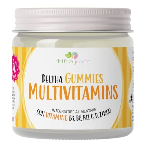 Offerta a tempo: Vitamine B3, B8, B12, C, D, e zinco Gommose bambini e adulti made in Italy per il supporto della normale funzione muscolare e del sistema immunitario. Delthagummies Multivitamins - 38% da 17.50 € a 10.90 €