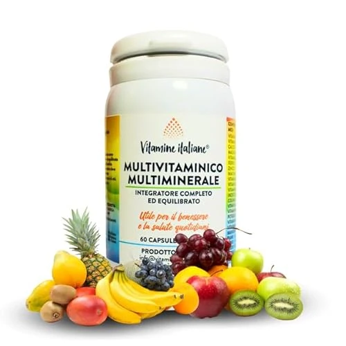 Offerta a tempo: Vitamine Italiane®, Multivitaminico Completo, Vitamine e Minerali, Integratore di Vitamine A, B, C, D, E, H, Zinco, Ferro, Potassio, Acido Folico, Senza Additivi, 60 Capsule, Prodotto in Italia! — 30% da 19,90 € a 13,90 €