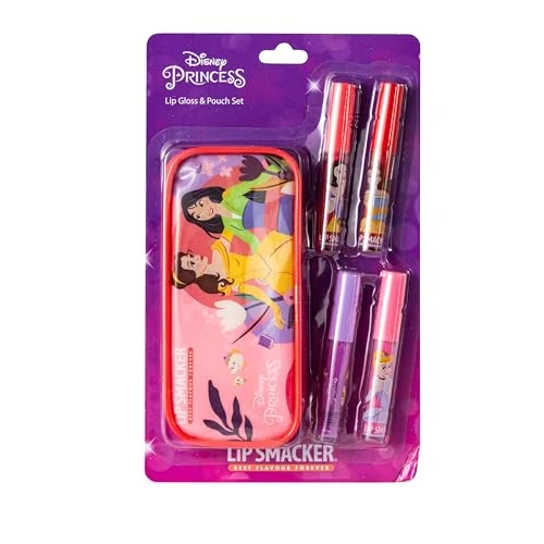 Lip Smacker Disney Princess Lip Gloss Set, Make-Up Set für Mädchen mit 4 Bunten Lipglossen, Inklusive Tasche mit Reißverschluss