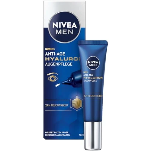 NIVEA MEN Anti-Age Hyaluron Augenpflege, straffende Augencreme gegen Falten und Augenringe, feuchtigkeitsspendende Augenpflege mit Hyaluron (15 ml)